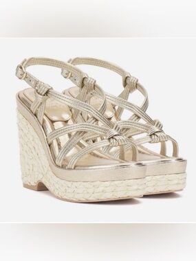 Vince Camuto Delyna Metallic Gold Espadrille Wedge Sandals Sz 6